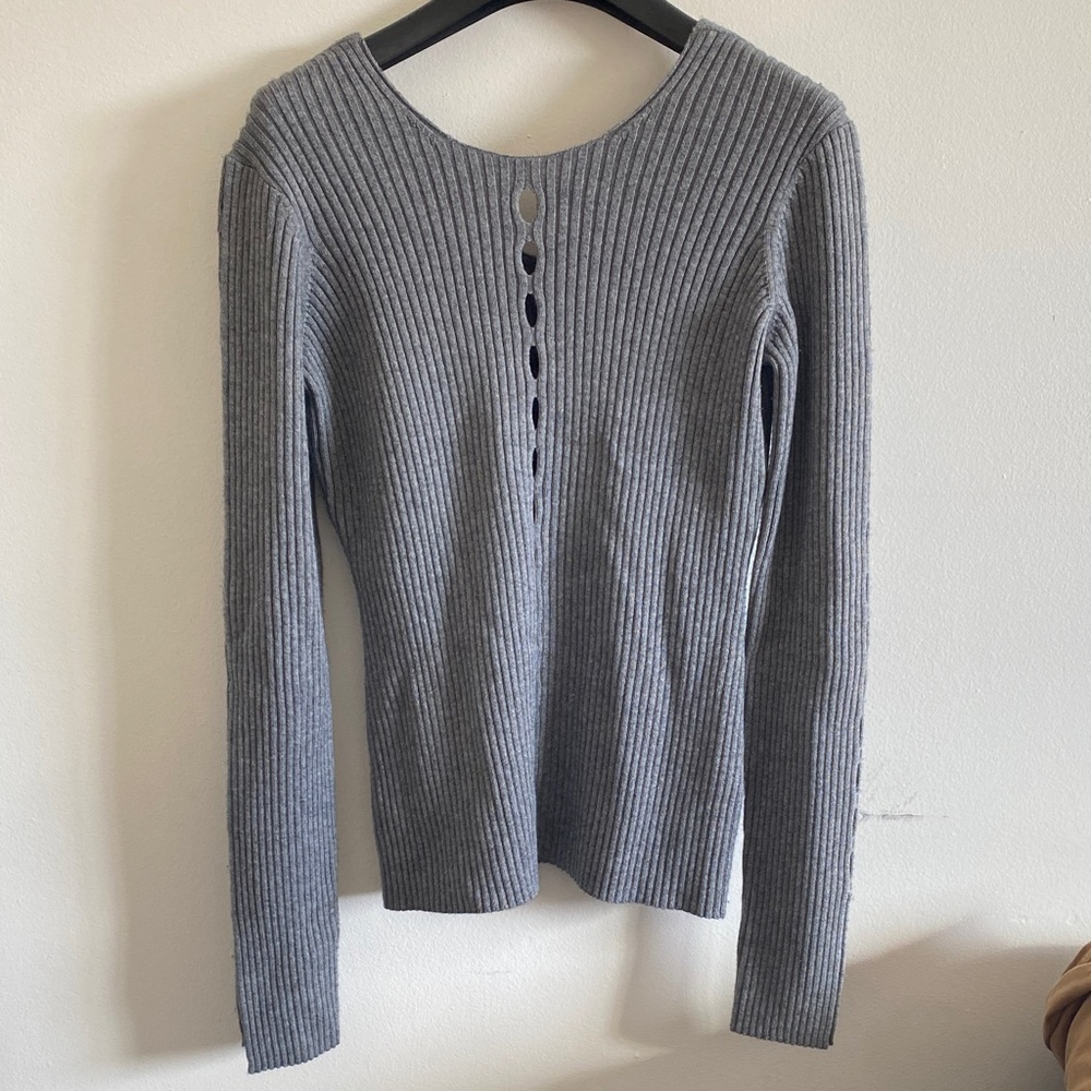 Alexander Wang Grey Silk and cashmere Ribbed Knit Sweater Top